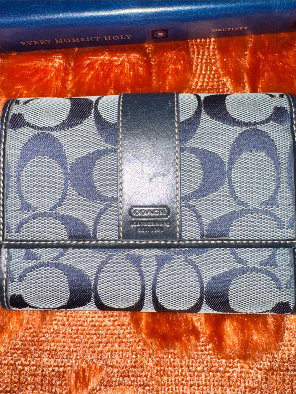 Coach Navy and Light Gray Signature Canvas Fold Wallet